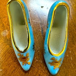 Vintage Limoges pair of blue shoes with gold-type shoes
